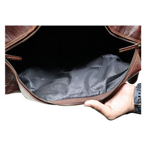 Large Luxury Vintage 14'' Genuine Leather Duffle <b>Bag</b> Polyester High Quality PU Fabric <b>Patchwork</b> Customizable Zipper Fashionable - Product Image 5