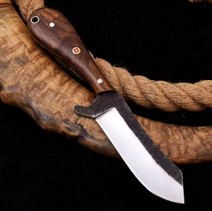 Cuchillo de Caza y Camping Hecho a Mano de Acero al Carbono de Grado Industrial con Mango de Madera, Hoja de Punta Caída, Funda de Cuero Naranja, para Exteriores, OEM - Product Image 3