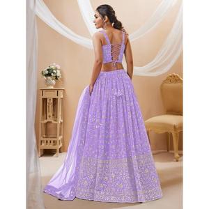 Seductor Lavanda Lentejuelas Georgette Compromiso Desgaste Lehenga Choli - Product Image 4