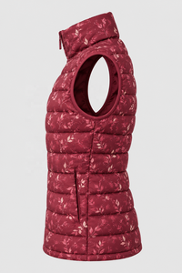 Chaleco Acolchado Estampado de Invierno para Mujer, Ligero, Sin Mangas, Color Rojo Vino, Cuello Alto, Chaqueta Acolchada Sin Mangas - Product Image 5
