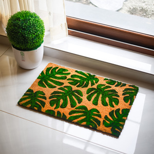 Monstera Leaf Coco Brush <b>Doormat</b> PVC Backed Tropical Printed Coir Door Mat Designer Entrance Mat Natural Fibre Home Decor Mat - Product Image 2