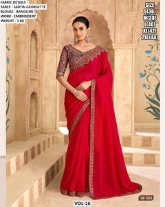 Sari traditionnel en soie brodée Aafreen Cutdana, en mousseline, anti-humidité et infroissable, idéal pour les mariages, les fêtes d'été et d'hiver - Product Image 1