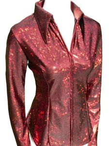 Ladies Western Performance Shirt Slim Fit <b>Long</b> <b>Sleeve</b> <b>Glitter</b> <b>Top</b> with Zip Front Closure - Product Image 3