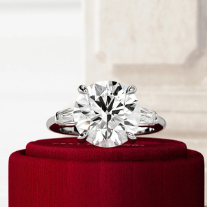 Luxury 5 Carat Brilliant E VVS2 Lab Grown Diamond Three Stone <b>Ring</b> Tapered Baguette Side Stones 18K White Gold Women's - Product Image 2