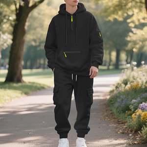 Tracksuits 2 Piece Hoodie Cargo Sweatpants Set Fleece Sweatsuits Casual Athletic Jogging Suit for Men 1/4 <b>Zip</b> Closure with Hood - Product Image 2