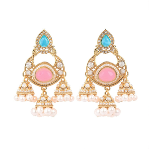 Élégantes Boucles d'Oreilles Pendante Perle en Pierre Pota Style Héritage pour Femme, Bijoux Ethniques Tendance pour Mariages et Occasions Festives - 10575610BLP - Product Image 2