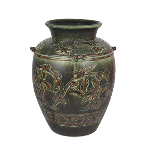Wholesale <b>Ceramic</b> <b>Vases</b> Imitative-antique <b>Ceramic</b> Jar with Brown Chrysanthemum Patterns Blue Glaze Home Decoration - Product Image 1