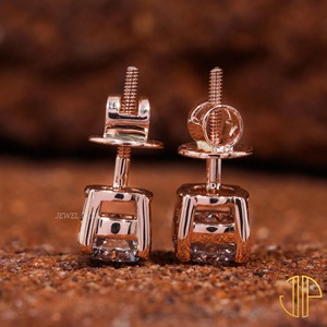 1.00 Ct Lab Grown Round Cut Diamond Stud <b>Earrings</b>, 14k Rose Gold Diamond Stud <b>Earrings</b>, Classic Lab Grown Diamond <b>Earrings</b> - Product Image 2