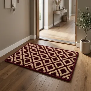 Alfombra de Entrada KONNECT INDIA con Diseño de Diamantes Color Granate, Antideslizante, Lavable, de Microfibra Tejida - Product Image 5