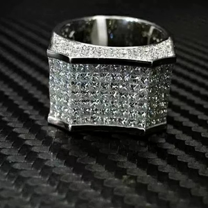 925 <b>Sterling</b> <b>Silver</b> Men's Engagement/Wedding Gift <b>Ring</b> Round Cut Moissanite Pave <b>Set</b> Rhodium Plated Hip hop Style <b>Ring</b> Gift - Product Image 1