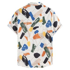 เสื้อเชิ้ตสีขาวพิมพ์ลายเรขาคณิตแบบทรอปิคอล แขนสั้น ติดกระดุม สไตล์อะโลฮ่า สำหรับวันหยุดพักผ่อนริมชายหาด ฤดูร้อน - Product Image 2