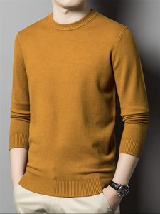Nouveau pull en molleton tricoté pour homme automne/hiver, col rond, manches longues, couleur unie, broderie frontale, col côtelé pour un style décontracté - Product Image 4