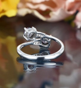 Anillo de Compromiso de Plata con Alejandrita de Corte Redondo y Gema que Cambia de Color, Anillo de Promesa Nupcial de Lujo para Mujer, para Bodas y Fiestas - Product Image 4