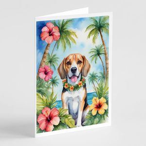 Whimsical Beagle Luau A7 Tamaño 5x7 Tarjetas de notas en blanco Paquete de 8 con sobres para saludos - Product Image 1