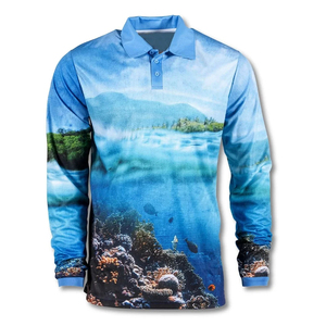 เสื้อโปโลตกปลาแขนยาวปักโลโก้ตามสั่งสำหรับผู้ชาย ผ้าโพลีเอสเตอร์ 100% เสื้อเจอร์ซีย์เปล่าสำหรับใส่กลางแจ้ง - Product Image 1