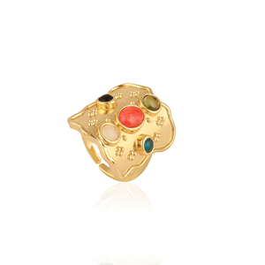 Bague large à facettes multiples, style vintage, sertie de pierres multicolores brillantes, en laiton massif plaqué or 18 carats, best-seller. - Product Image 3