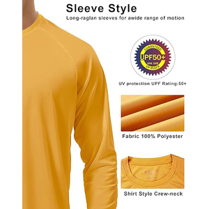 Bold Golden Yellow <b>Mens</b> UV Sun Protection Long Sleeve Rash Guard Quick Dry Breathable Swimwear <b>Top</b> - Product Image 5