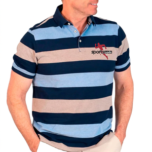Camiseta Polo a Rayas Azul Marino para Hombre Sportscode, Manga Corta, Cuello con Botones, Estilo Casual - Product Image 6