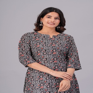Women Black Printed <b>Kurti</b> Ethnic Casual Wear <b>Kurti</b>, Work <b>Kurti</b> , Trendy <b>Kurti</b> , New Kurta - Product Image 5