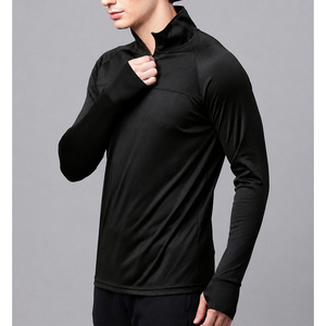 Polo à manches longues pour homme, noir, sportif, tricoté, séchage rapide, coupe classique, couleur unie - Product Image 1