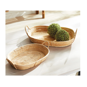 Plateau de service rectangulaire en rotin de qualité supérieure, tressé à la main, avec poignées en bois, écologique, pour cuisine, thé, café, plateaux décoratifs - Product Image 1