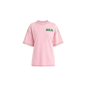 Camiseta Rosa de Cuello Redondo para Mujer con Bordado Verde Chenille, Corte Regular, Manga Corta, Logotipo Personalizado, AKA 1908 - Product Image 4