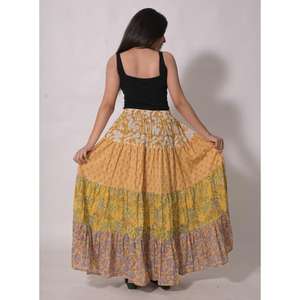 Jupe longue en coton patchwork faite à la main, imprimé bloc, style bohème, maxi, vintage, ethnique, pour femme, tenue de festival, design portefeuille, respirante - Product Image 3