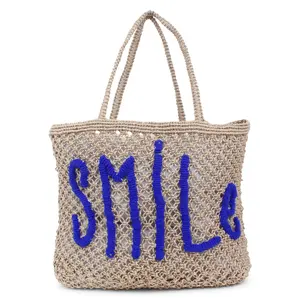 Модная Летняя женская пляжная дорожная сумка ручной работы из натурального джута, вязаная крючком сумка-тоут для покупок, оптовая продажа, модная сумка-Макраме