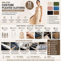 Robe plissée sur mesure à ourlet irrégulier, col rond, fente latérale, manches longues, extensible, pour femme, faible MOQ, OEM