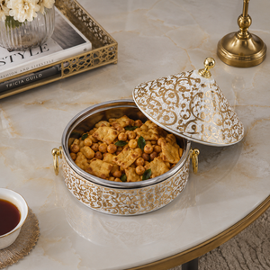 Casserole en acier inoxydable à motif doré de luxe avec couvercle conique |   Bol isotherme chauffe-plat pour la maison et les restaurants - Product Image 4