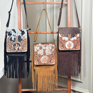 Sac à main en cuir de vachette 2025 de grande capacité, sacs à franges de créateur de luxe en cuir véritable pour femmes - Product Image 5