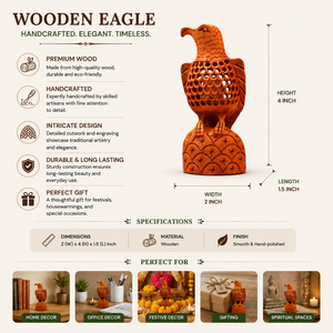 Figurine d'aigle en bois artisanale avec filet |   Statue d'aigle décorative en bois |   Décoration d'intérieur en bois sculpté à la main en forme d'oiseau - Product Image 5