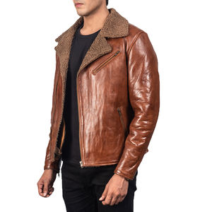 Veste de motard en cuir véritable marron pour homme SAAR INDUSTRIES, imperméable, coupe-vent, avec col en fourrure pour l'hiver - Product Image 2
