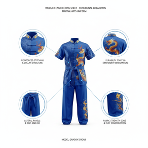 Conjunto de Uniforme de Kung Fu con Bordado a Mano para Niños y Adultos, Manga Corta, Artes Marciales, Wushu, Entrenamiento, Poliéster y Seda - Product Image 2