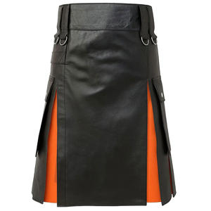 Kilt hybride en cuir noir et orange, design écossais moderne, à porter au quotidien - Product Image 1