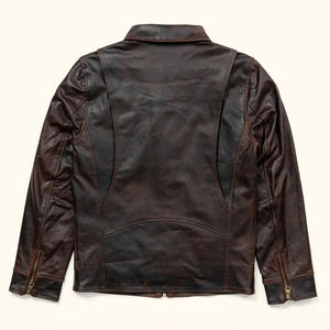 Veste en cuir marron foncé pour homme, style Cafe Racer, vintage, pour motard, fermeture éclair, cuir véritable, veste moto, vente en gros OEM - Product Image 2