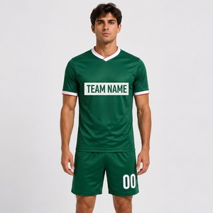 Maillot de football vert pour homme, col en V, manches courtes, personnalisable avec nom d'équipe, imprimé par transfert thermique, ensemble uniforme en polyester anti-humidité - Product Image 2