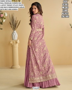Aqua Raas Pink Anarkali traditionnel pour femmes - Tenue de soirée - Longueur au sol - Soie brodée - Product Image 2