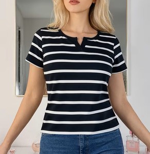 Camiseta Deportiva Casual de Verano para Mujer, Cuello en V, Elástica, Lisa, Manga Regular, Ecológica, Comprimida, de Bangladesh - Product Image 3