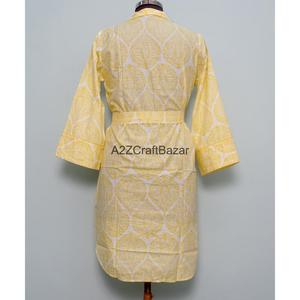 100% Cotton Handmade Block Print Floral Bell Sleeves Turn-down Collar Midi Dress Eco-Friendly Breathable Summer Wear - Product Image 6