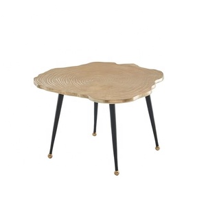 Table de cocktail moderne de luxe en laiton fini antique avec dessus en marbre noir décor de salon table centrale - Product Image 2