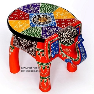 Tabouret éléphant sculpté en bois fait à la main éléphant peint décoratif sain pour cadeau d'art à la maison - Product Image 1