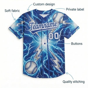 Blue Lightning Baseball Jersey Custom Team Uniform Short Sleeve <b>Button</b> Front Sports Shirt for Adult Players - Product Image 5
