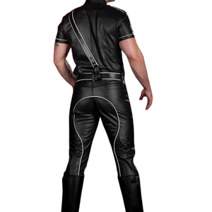 Pantalon d'uniforme en cuir blanc de haute qualité avec liseré élégant pour une apparence audacieuse et tendance - Product Image 1