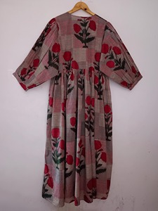 Vestido Midi 100% Algodón con Estampado Animal y Patchwork, Manga Larga, Lavable, Estilo Indio de Verano - Product Image 6