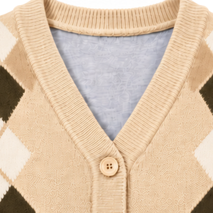 Cárdigan de punto beige para hombre con cuello en V, diseño de rombos, botones frontales, mangas largas, estilo clásico informal, tejido suave. - Product Image 4