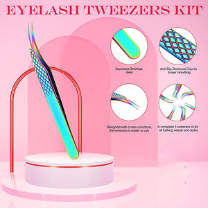 Ensemble de 6 pinces à cils en acier inoxydable à pointe lisse, durables, revêtement couleur titane, pointe droite et courbée, kit de pinces à cils - Product Image 3