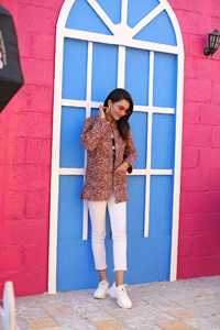 Chaqueta de algodón con estampado floral y cuello mandarín, pantalones blancos holgados de manga larga, conjunto informal de primavera para mujer - Product Image 1