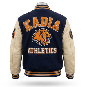 Chaqueta universitaria de béisbol con logo personalizado para hombre, mangas de piel de oveja, bordado, estilo bomber, unisex. - Product Image 2