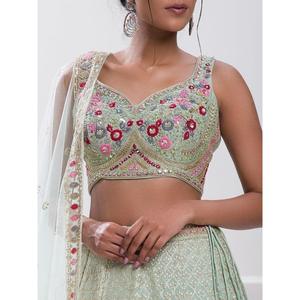 Elegante Pista Verde Lentejuelas Georgette Novio Desgaste Elegante Recepción Lehenga Choli - Product Image 2